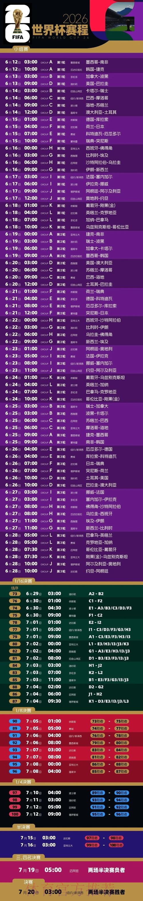 2026世界杯赛程实时更新最新时间表免费观看